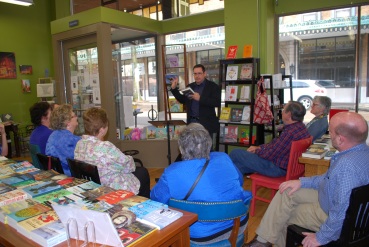 April 2, Union Ave Books in Knoxville. I am killing it with the relatives in the front row.
